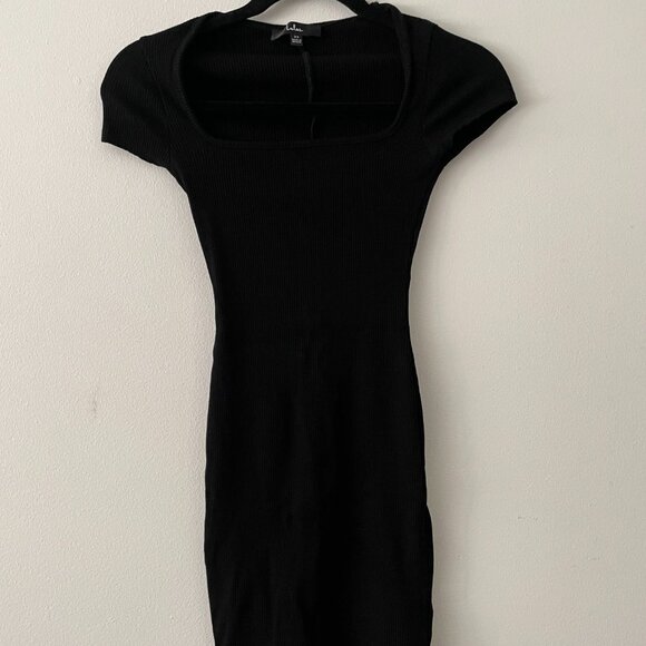 Lulus Day Dreamer Black Ribbed Cap Sleeve Bodycon Mini Dress - Size XS - Picture 3 of 4